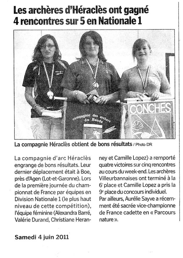 04-06-2011 Le Progres - Aurélie SAYVE Vice Championne de France de Tir Nature